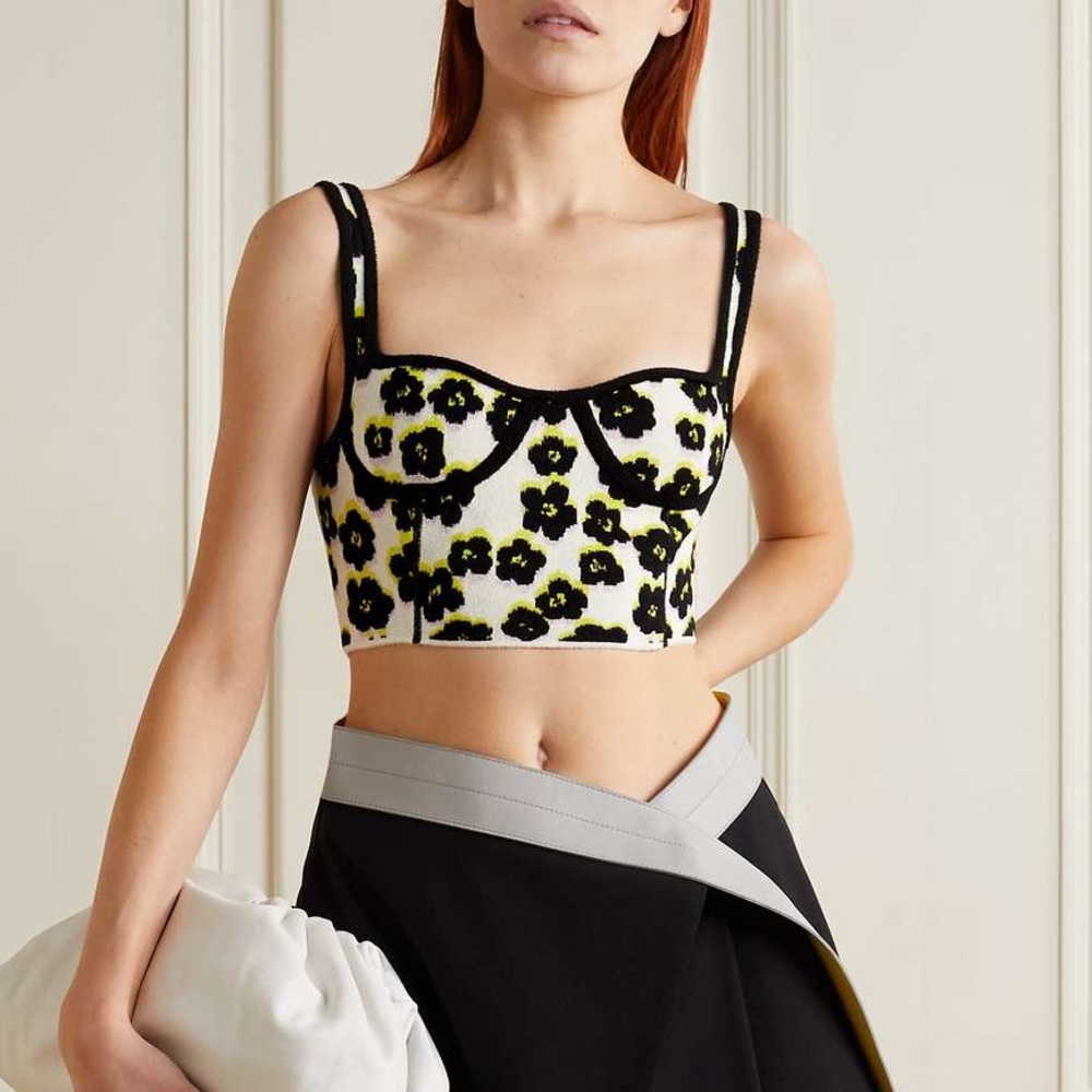Lanvin Spring ‘22 runway cropped floral jacquard top